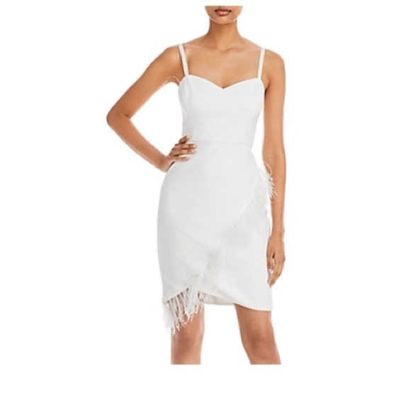 AQUA Feather Trim Dress SWEETHEART NECK Feather, New White gardenia size 0 - Picture 1 of 12